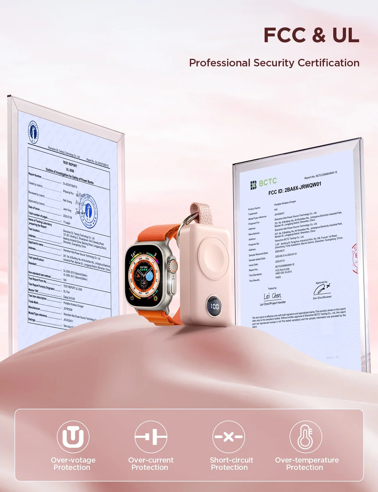 Cargador Portátil Para Apple Watch, Llavero Cargador Rápido Magnético Inalámbrico De 2000 Mah, Compatible Con Iwatch Series 9/8/7/6/5/Se/4/3/2/Ultra 2, Rosa