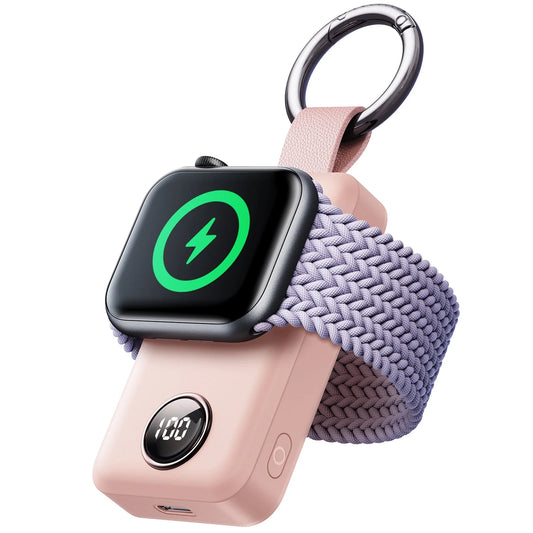 Cargador Portátil Para Apple Watch, Llavero Cargador Rápido Magnético Inalámbrico De 2000 Mah, Compatible Con Iwatch Series 9/8/7/6/5/Se/4/3/2/Ultra 2, Rosa